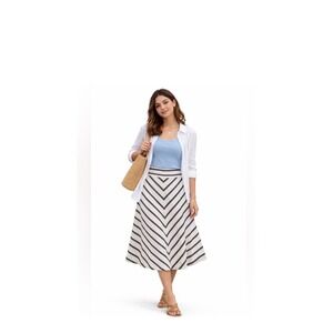 Talbots Chevron Stripe A-Line Black White Skirt Linen Cotton Womens‎ Sz 18 Lined